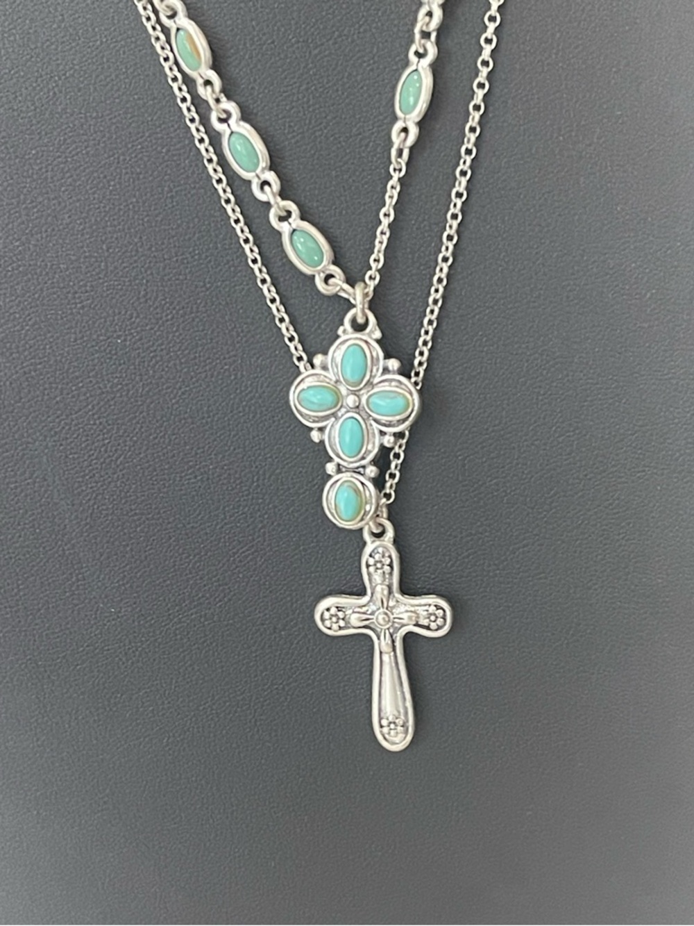 Lucky Brand Silver-Tone Layered Necklace with Turquoise Accents - Picture 2 of 8